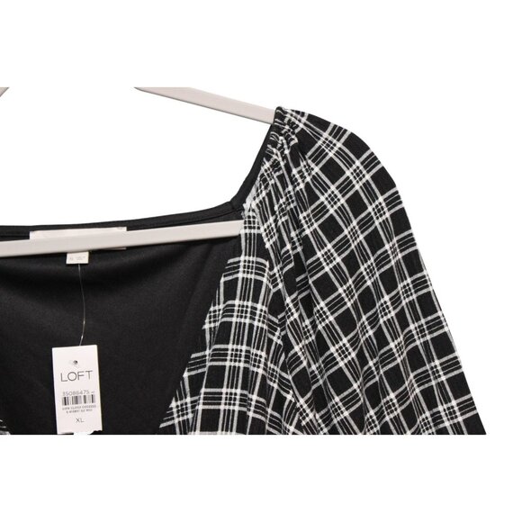 NWT LOFT Dress Size XL Gingham Puff Sleeve Faux Wrap Style Preppy Plaid Classic - Picture 6 of 13